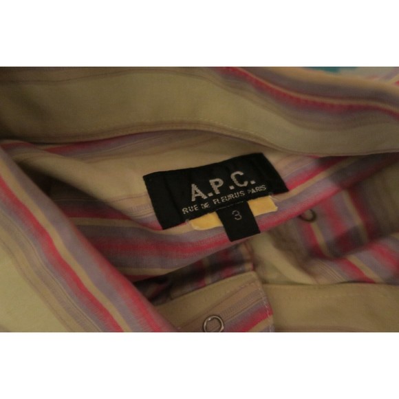 A.P.C. Rue De Fleurus Paris France Snap Button Down Striped Shirt Multi Yellow 3 - Picture 3 of 5